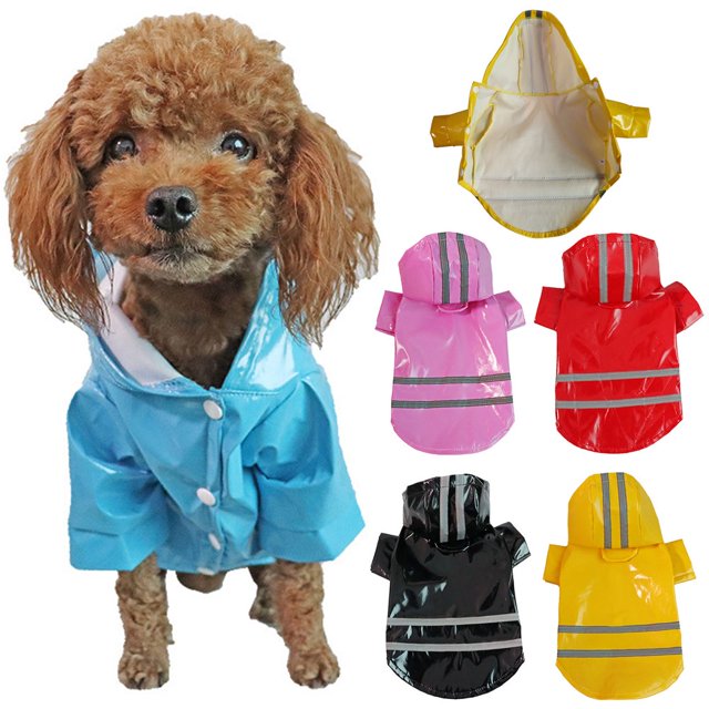 Dog Reflective Waterproof Raincoat Teddy Puppy Hooded Jacket Coat Pet Clothes
