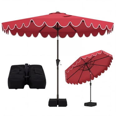 Costway 10 FT Patio Umbrella with Weighted Base Sandbags Push Button Tilt & Crank Wine