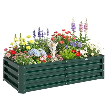 Outsunny Bac de Jardin Surélevé 4 Pieds x 2 Pieds x 1 Pieds, Jardinière Galvanisée Vert Foncé