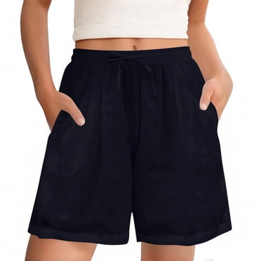 cfhntfmh Womens Lightweight Cotton Linen Shorts Casual Baggy Trendy Elastic Waist Drawstring Comfy Shorts with Pockets for Vacation
