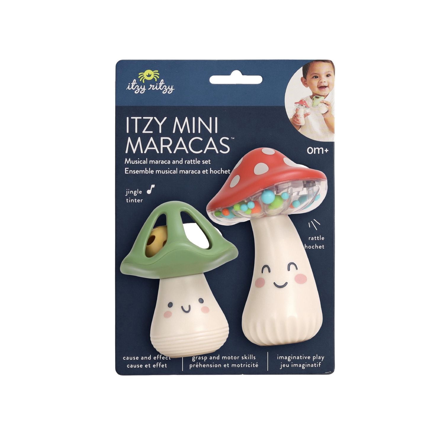 Itzy Ritzy Mini Maraca Ensemble musical de 2 pièces, tête en plastique, pour nourrissons, 6 mois et plus