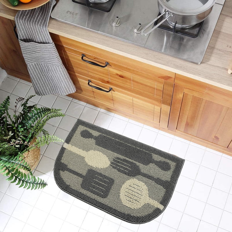 Décor Luxe Antidérapant Dos en Caoutchouc Sécurité Absorbant l'Eau Doux Durable Tissé Moelleux Tapis de Couloir Sol Intérieur Cuisine; Ustensiles Volants Gris Oblong; 20 x 48 Pouces