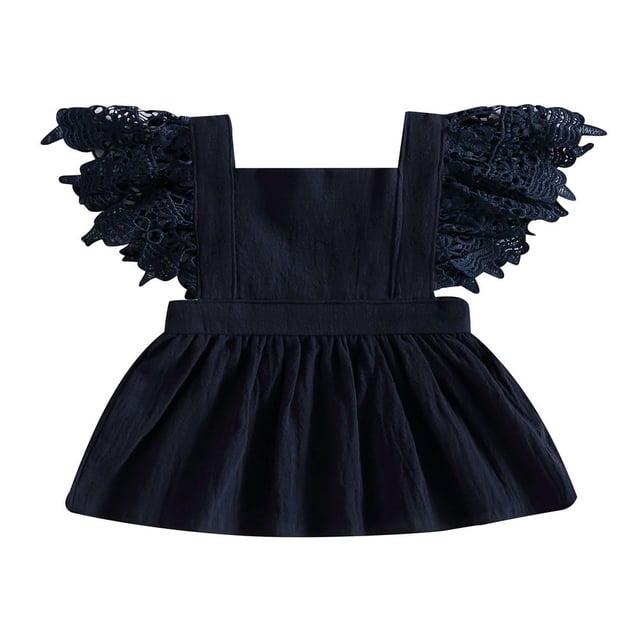 Toddler Kids Girls Princess Dress Solid Color Lace Fly Sleeve Dress