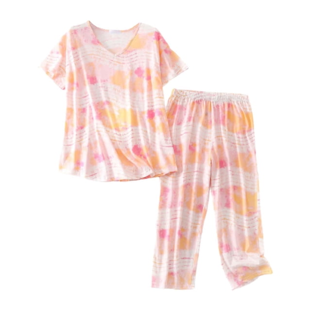 Yoodem Pyjamas pour Femmes Ensembles de Pj pour Femme Été Col Rond Ensemble Pyjamas Manches Courtes Pantalon Long Ensemble de Pyjama