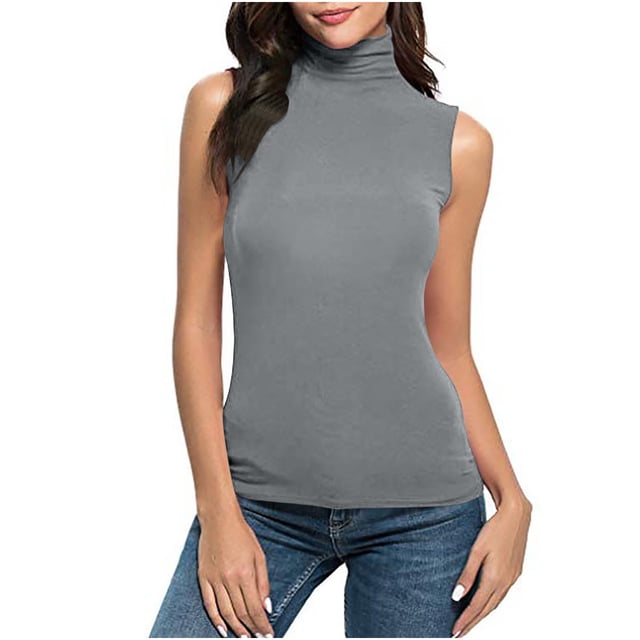 tarylea Womens Sleeveless Tops Plus Size High Neck Tank Tops Slim Fitted Undershirt Basic Layer Tees