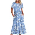 thumbnail image 2 of Offre Hebdomadaire d'Été Iumwxz Robe à Manches Courtes Col Rond pour Femmes Tunique Décontractée Ample Robe Longue Plissée Imprimé Floral Robes Formelles pour Femmes Robe Habillée pour Cadeaux de Vacances, 2 of 5