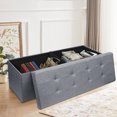 thumbnail image 4 of Storage Ottoman Bench Folding Chest Footrest Stool MDF Frame Lid Light Grey 43", 4 of 16