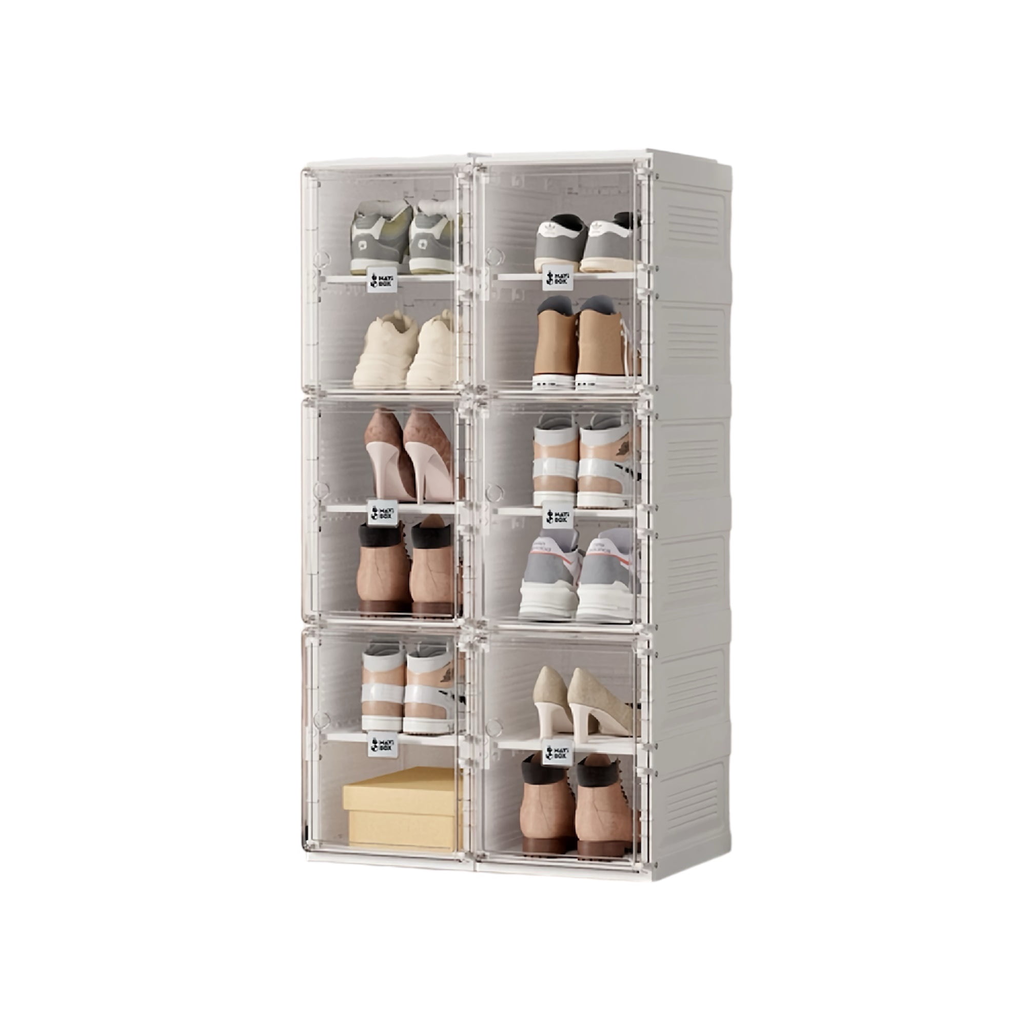 Toytexx_6-Tier Stackable Shoe Organizer with Magnetic Door, Clear Plastic Folding Storage Box – 12 Pairs