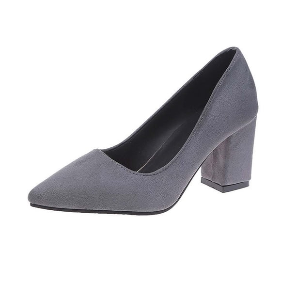 hopeusnice Clearance Women's Pointed Toe Block Heel Closed Toe Pumps Suede Chunky Heel Dress Shoes Comfortable Office Work Wedding Party Shoes Gray 42