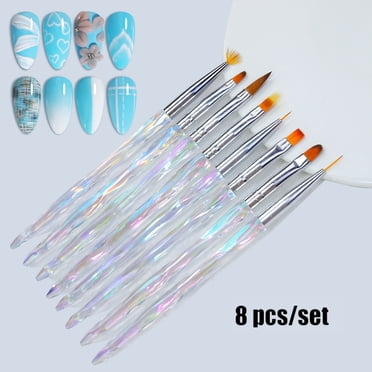 TopLLC Pinceaux pour Art des Ongles 8 Pcs Pinceaux pour Art des Ongles avec Pinceau pour Doublure d'Ongles et Stylos Pointeurs pour Usage Domestique un Pinceau