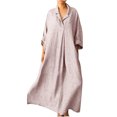 thumbnail image 1 of SMihono Robe Maxi Bohème d'Été pour Femmes Grande Taille Mode Automne Col en V Décontracté Solide Ample Confortable Manches Longues Robe de Plage, 1 of 4