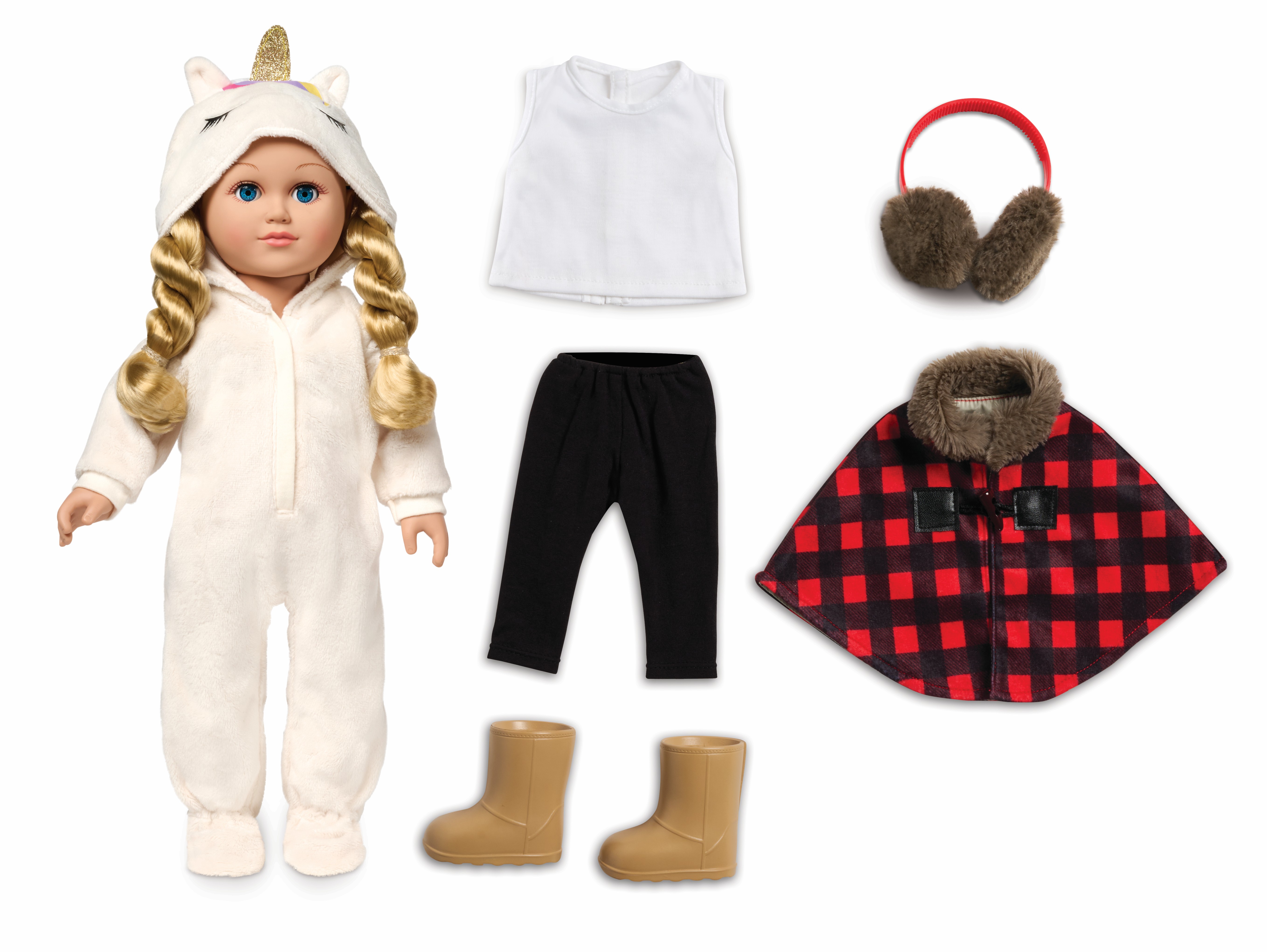 My Life As – Ensemble licorne douillet et style chalet pour poupées de 18 pouces, Cheveux Blonds Mi-Clairs, Yeux Bleus