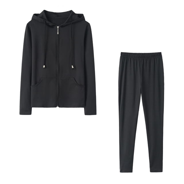 Dvkptbk Women's Casual Solid Color Hoodie Sweatshirt Two Piece Sets Long Set Fall Winter Tracksuit Sweatsuits