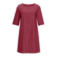 thumbnail image 4 of EGNMCR Robes d'Été pour Femmes Tendance 2024 Mode pour Femmes Col Rond Ample Manches Mi-Longues Robe Unie Longueur Genou, 4 of 8