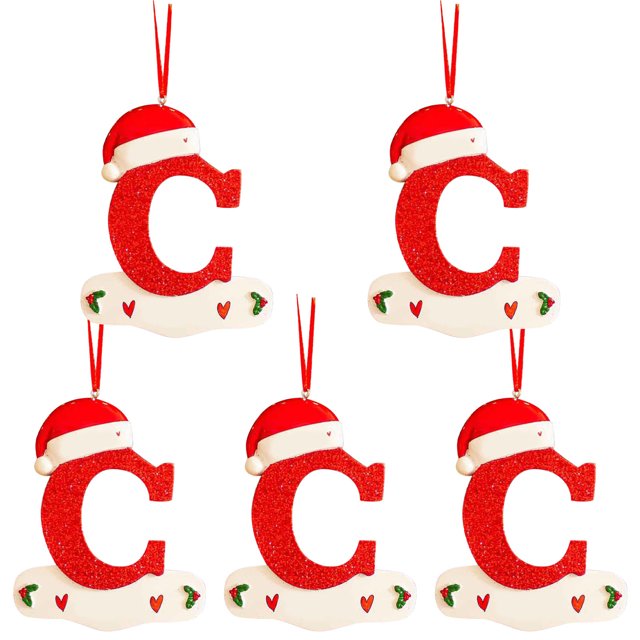 XZNGL Christmas Little Red Hat Letter Pendant DIY Writable Name 26 Letter Pendant 5PCS
