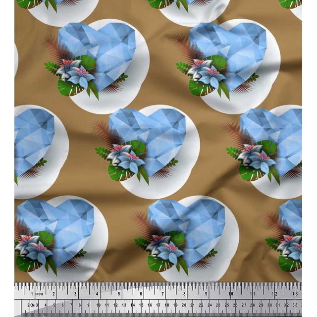 Soimoi Rayon Fabric Tropical Flower & Heart Print Fabric by Yard 42 Inch Wide