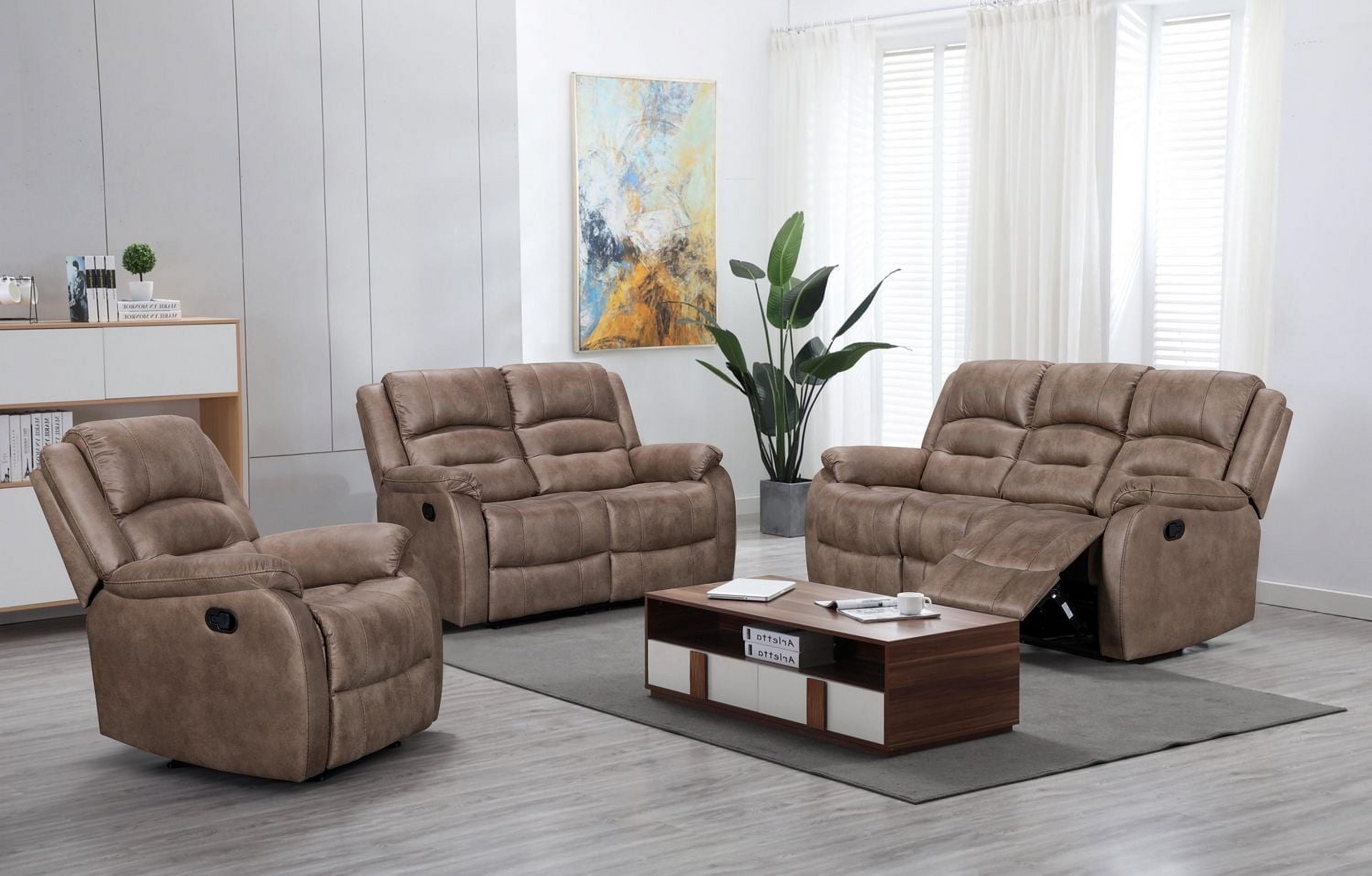K-Living Larissa Recliner Sofa in Caramel Brown Palomino Fabric for Living Room