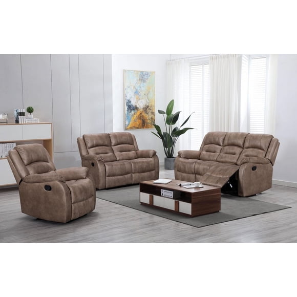 K-Living Ensemble de 3 canapés inclinables Larissa en tissu Palomino brun caramel