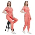 thumbnail image 2 of LYMAYTER Women Round Neck Nurse Uniform Zipper Multi-pocket Design Medical Uniform Set for S-2XL, 2 of 6
