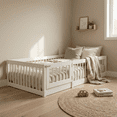 thumbnail image 2 of MIMI BEDS Dream Raft Floor Bed with Guardrails, Solid Pine Wood Frame, Twin, White, 2 of 16