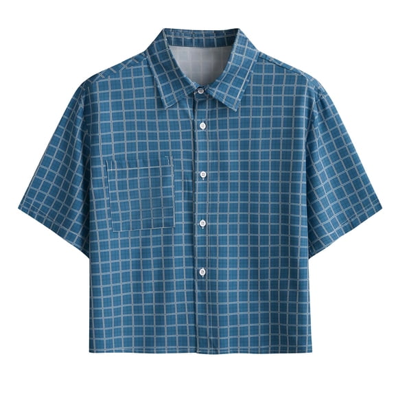 Men's Short Sleeve Shirt, Casual Summer Plaid Button Down, Relaxed Fit Dropped Shoulder Lightweight Overshirt for Home, Daily Wear, Outdoor Activities