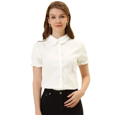 INSPIRE CHIC Chemisiers CHIC pour Femmes Col Peter Pan Années 1950 Vintage Boutonnés en Coton L Blanc