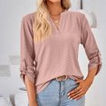 thumbnail image 2 of IROINNID T-shirt à Manches Longues en Polyester à Rabais pour Femmes, Décontracté, Uni, Col Fendu, Coupe Ample, Haut T-shirt, Rose Vif, 2 of 7