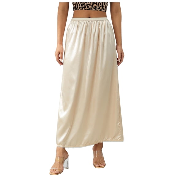 Women's Soft Satin Half Slip - Long Underskirt with Elastic Waist, Solid Color, Perfect for Wedding Dresses