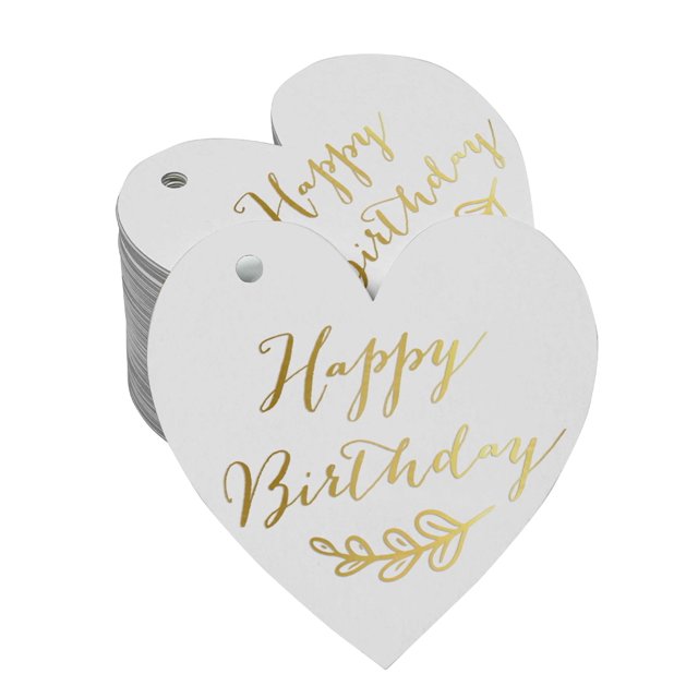 Inkdotpot 100 Pack Happy Birthday Favor Paper Tag Craft Real Gold Foil Hang Tag