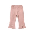 thumbnail image 1 of FAIWAD Kids Girls Cotton Flare Pants Elastic High Waist Ribbed Knitted Slit Bell Bottom Pants, 1 of 3
