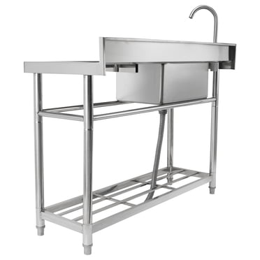 KFFKFF Stainless Steel Utility Sink, 1 Compartment Free Standing Small Sink w/Workbench Faucet & legs, 39.4 x 19.1 x 37.4 in Commercial Single Bowl Sinks, NSF Certified