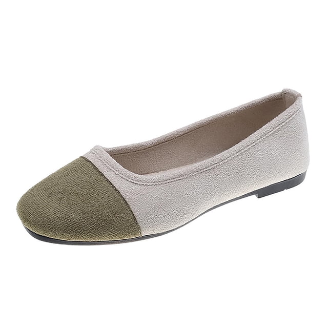 Casual Shoes For Women, Color-Block Canvas Slip-On Flats with Round Toe and Soft Sole for Spring and Summer, Large Sizes Available