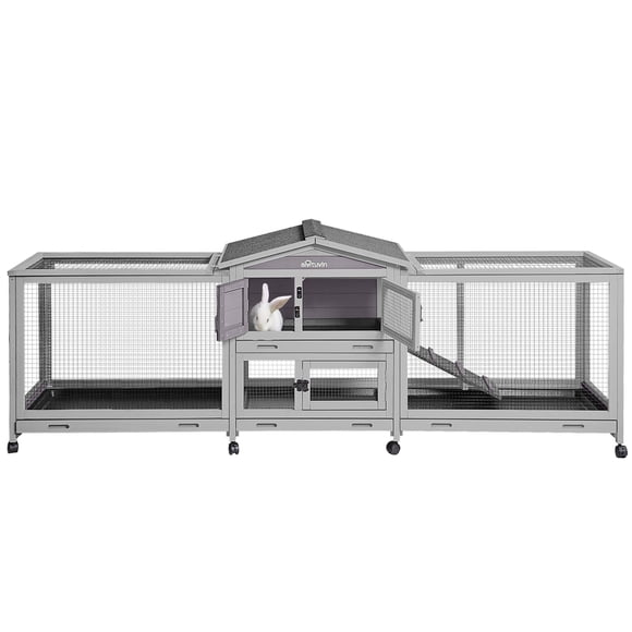 Aivituvin Wood Rabbit Hutch Bunny Cage with Wheels Small Pet House for Guinea Pig Indoor & Outdoor - Expand Style