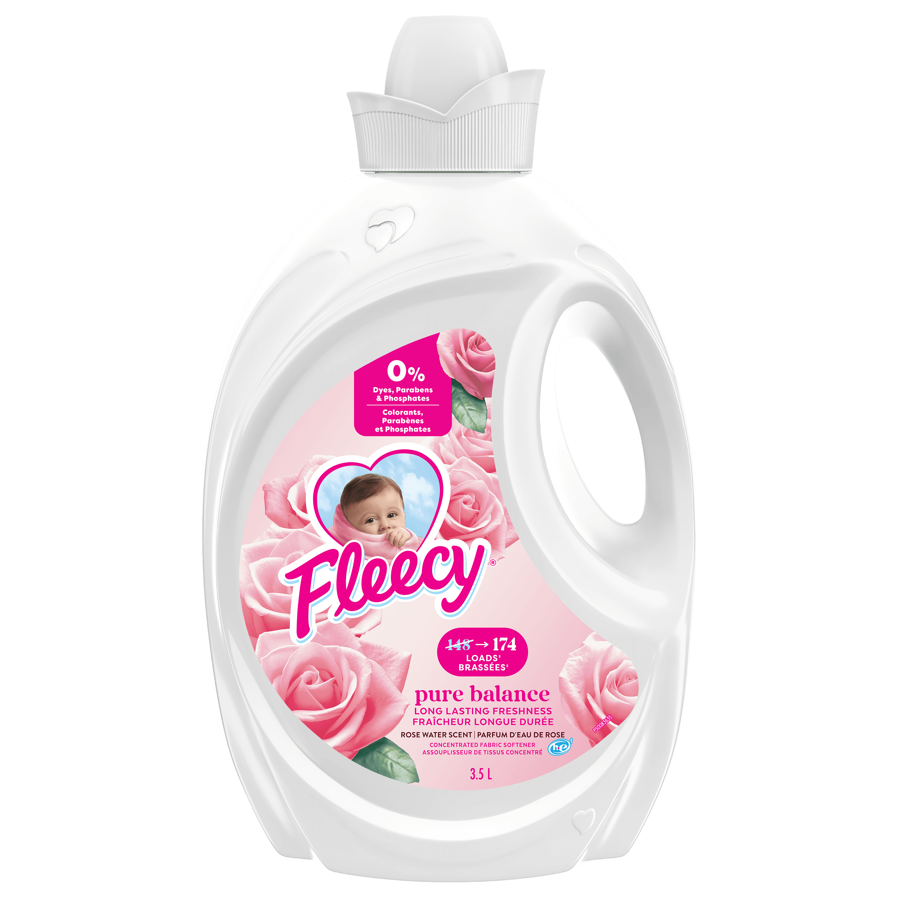 Fleecy Pure Balance Concentrated Fabric Softener, Rose Water Scent, 3.5 L