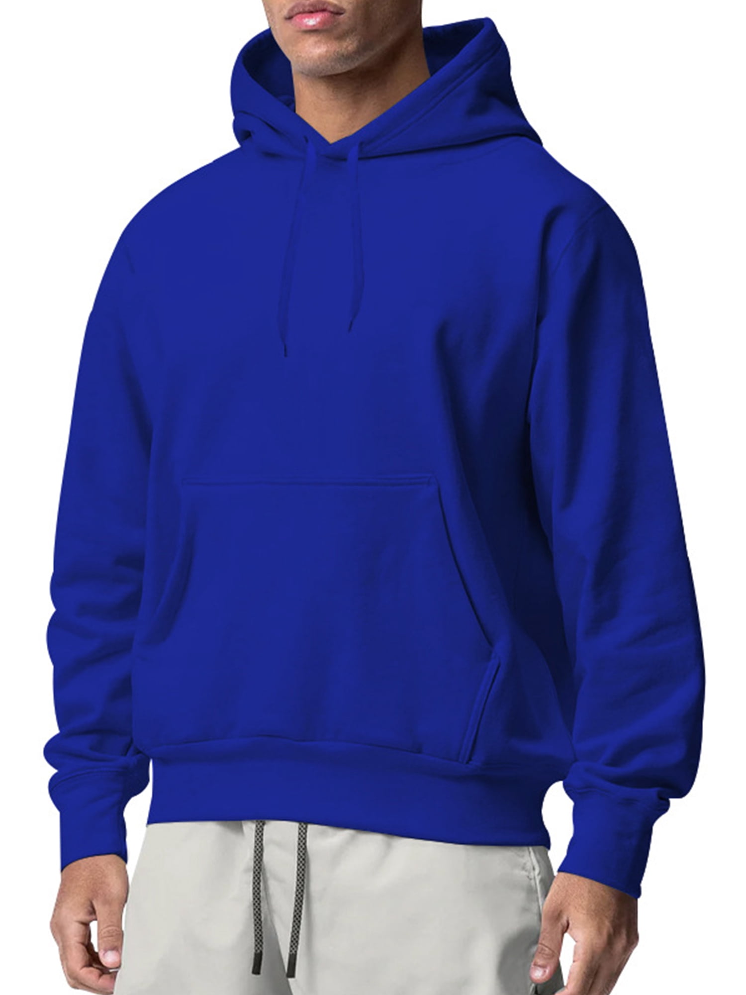 Innerwin Sweatshirts Drawstring Men's Hoodies Fall Solid Color Thick Hooded Sweatshirt Royal Blue L