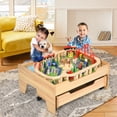 thumbnail image 4 of Gymax Wooden Kids Train Track Railway Set Table w/100 Pieces Storage Drawer, 4 of 9