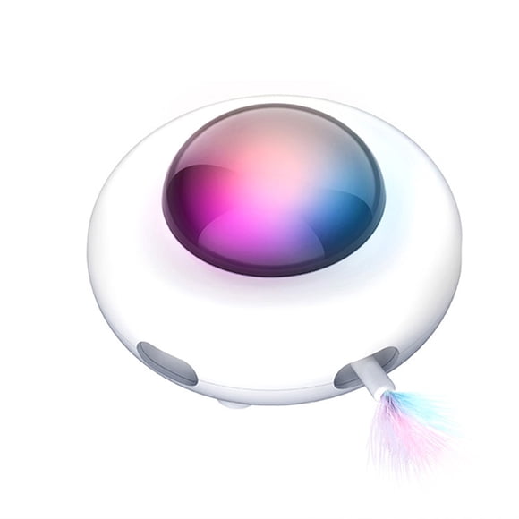 LVCHENG Automatic Cat Toy Electric Intelligent Gravity UFO Feather Stick USB Charging White