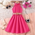 thumbnail image 2 of AJIWYH Robes pour Tout-Petites Filles, Robe pour Enfants Couleur Unie à Tour de Cou et Taille, Mode Rose Vif pour 8-9 Ans, 2 of 5