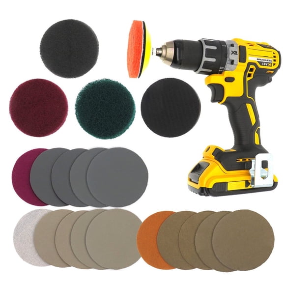 CNKOO Trousse de Restauration de Phares en Céramique - Ensemble de Ponçage Activé par Perceuse de 21 Pcs avec Tampons de Nettoyage en Papier de Verre - Élimine le Jaunissement Restaure la Clarté Conduite de Nuit - Disques de Ponçage 7,5x7,5 cm