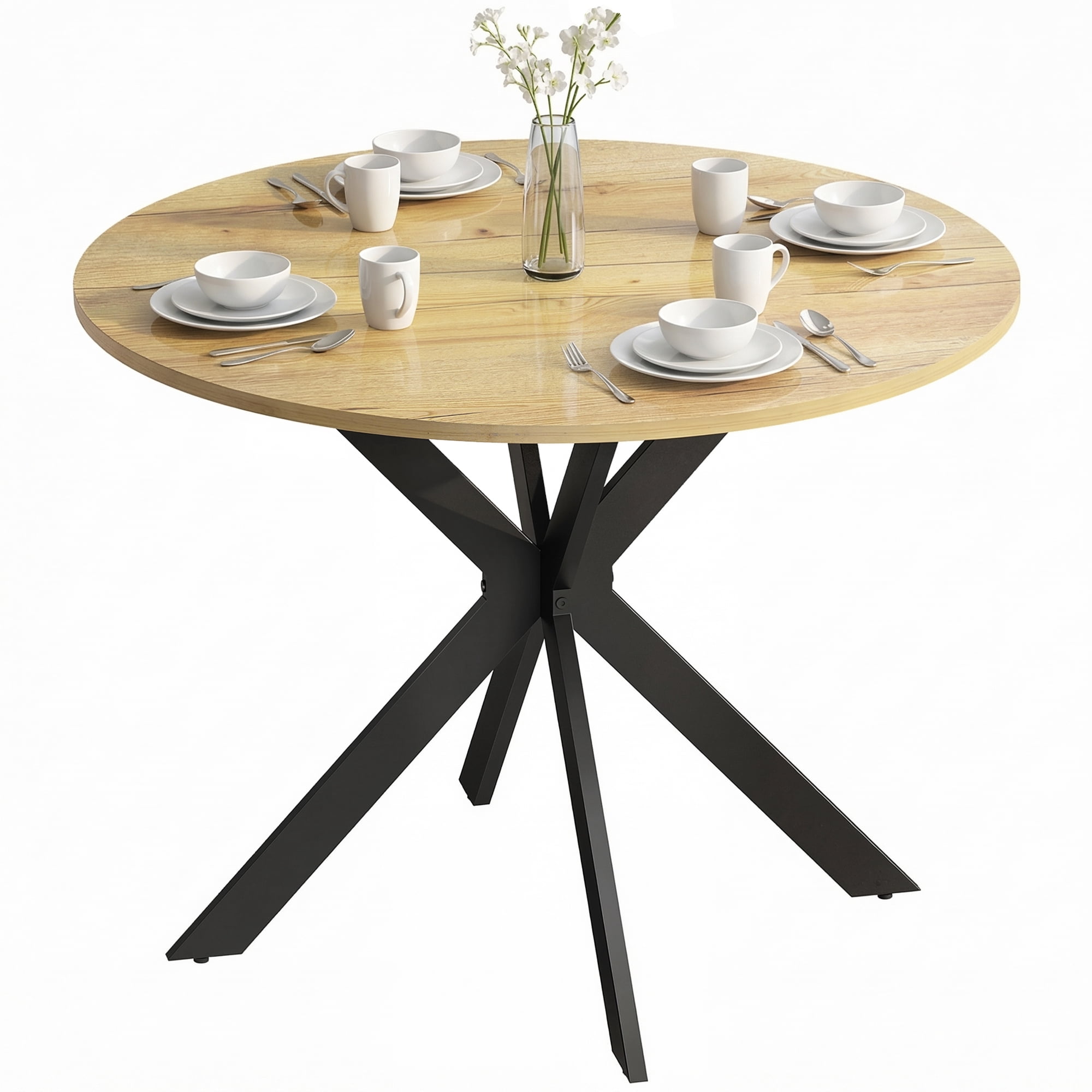 HOMCOM 39" Round Kitchen Table, Dining Table for Small Spaces, Steel Leg