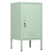 Metal Locker End Table, Single Door Metal Nightstand with 2 Adjustable Shelf,Modern Bedside Table, Versatile Side Cabinet for Bedroom, Living Room, or Office, Green