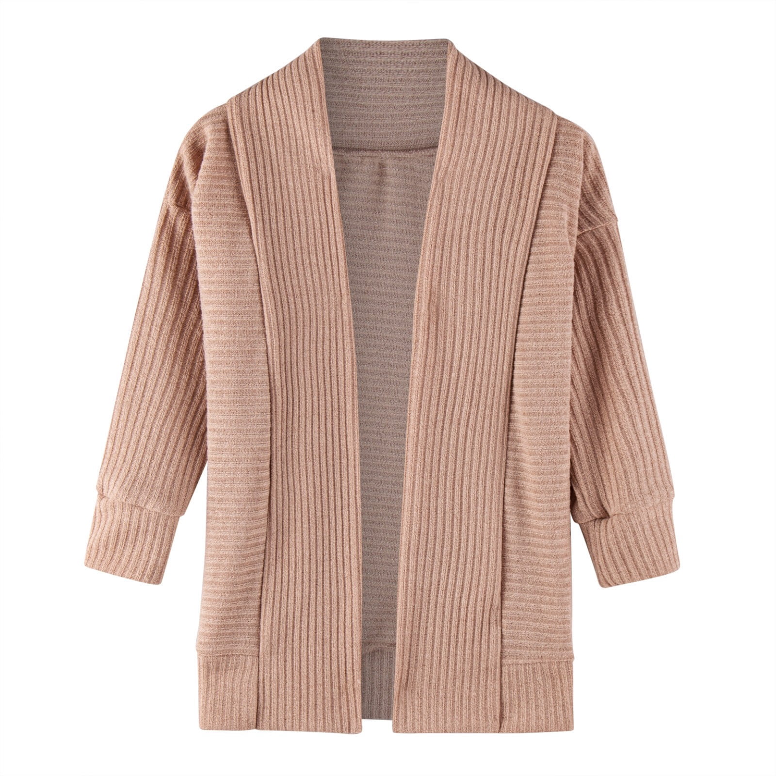 ManxiVoo Girls Long Sleeve Knitted Cardigan Open Front Solid Sweater Coat for Fall and Winter Toddler Kids Baby 90 Size Khaki
