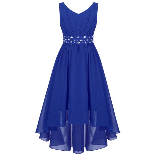 YONGHS Robe de Demoiselle d'Honneur Enfant Sans Manches à Volants en Mousseline Robe de Fête Mariage Concours Robes de Soirée Bleu 8