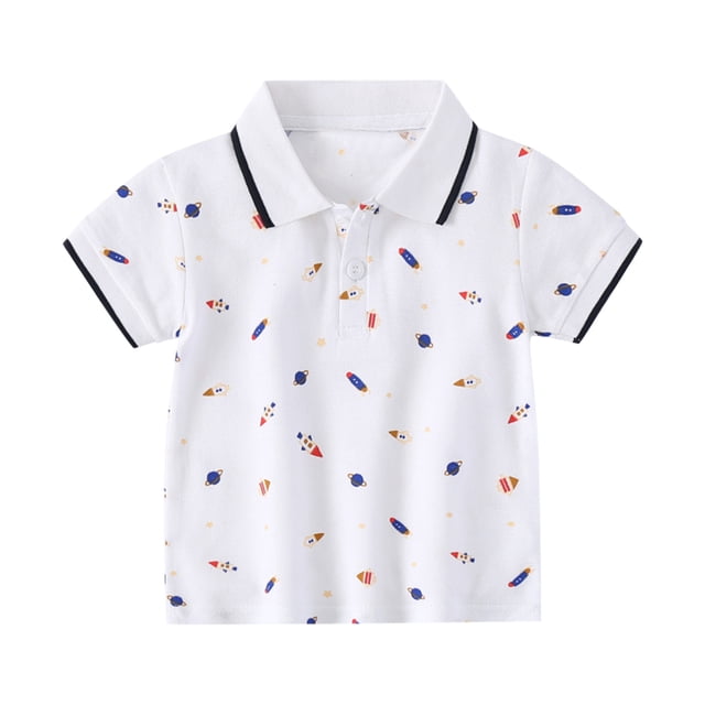 Toddler Girls Summer Tops Tees Solid Short Sleeve Cute Cartoon Print Button Tee Blouse Daily Spring Shirts For Kid 5-6T