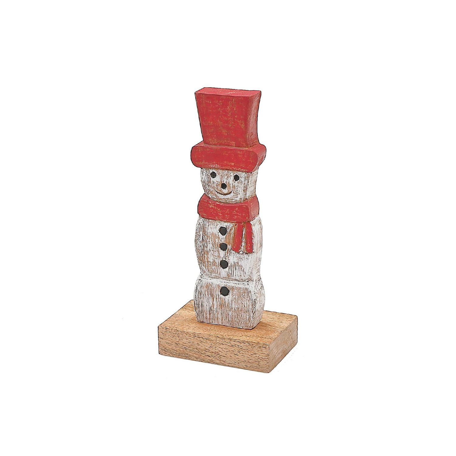 Christmas Mango Wood Snowman Avec Haut Chapeau Sur La Base