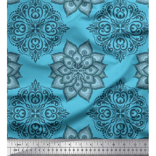 Soimoi Modal Satin Fabric Floral Mandala Fabric Prints By Yard 42 Inch Wide