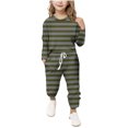 thumbnail image 1 of Plebaso Ensemble 2 Pcs Garçons Filles Tenues Rayées Manches Longues Col Rond Hauts Joggeurs Vêtements Décontractés Enfants, 1 of 5