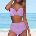 thumbnail image 2 of Huesdet Womens High Waisted Bikini Sets Color Block Swimsuit V Neck Tummy Control Swimwear Drawstring 2 Piece Bathing Suit(Purple,M), 2 of 7