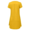 thumbnail image 4 of LOVZFMLL Mode Femmes Ample Col en V Été Uni Manches Courtes Robe en Coton et Lin Jaune m, 4 of 5