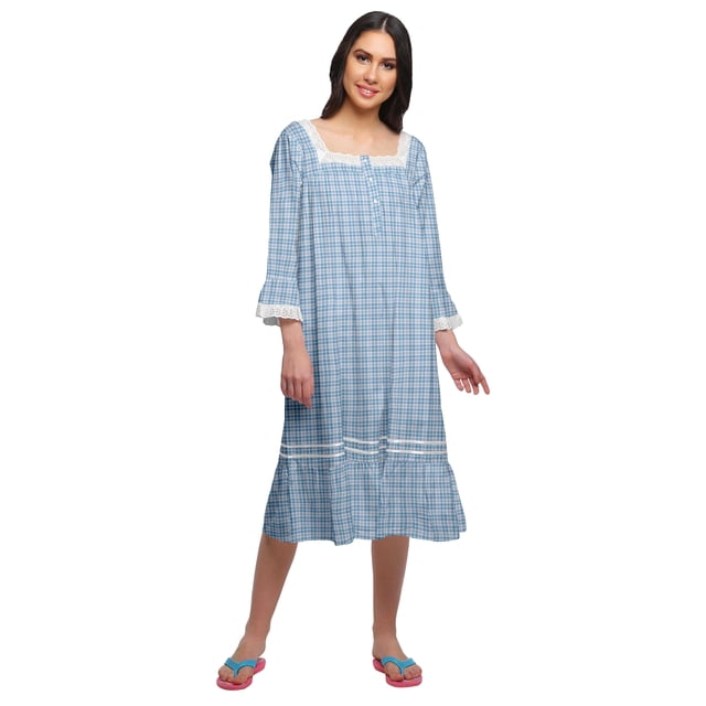 Moomaya Robe de Nuit en Coton à Manches Longues à Encolure Carrée Imprimée pour Femmes